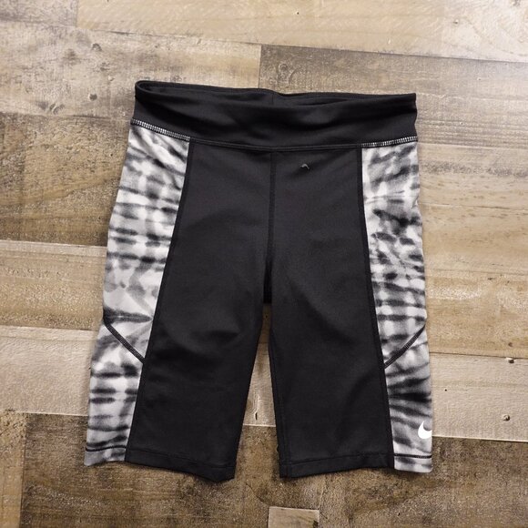 Nike Dri-FIT Trophy Bike Shorts Girls' Size Large Black/Grey Tie-Dye Panel - Picture 1 of 11